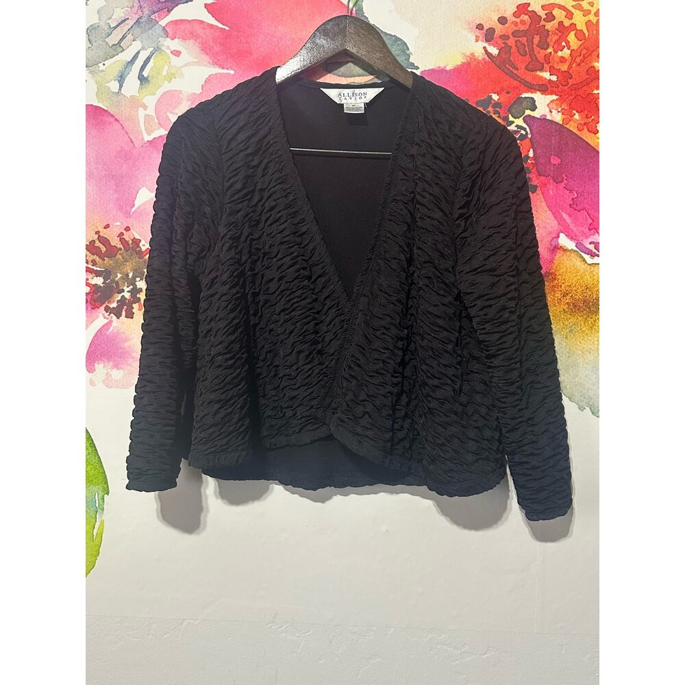 Vintage Y2K Allison Taylor Black Crinkle Pleated Top Blouse Crop Jacket Medium
